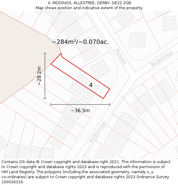 4, RIDDINGS, ALLESTREE, DERBY, DE22 2GB: Plot and title map
