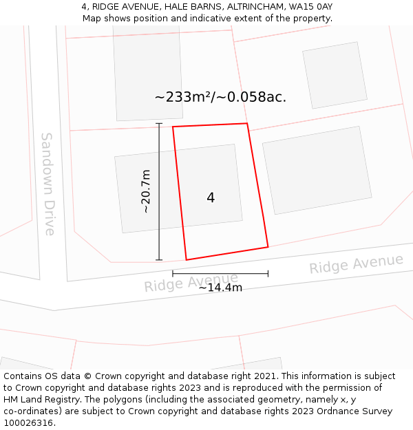 4, RIDGE AVENUE, HALE BARNS, ALTRINCHAM, WA15 0AY: Plot and title map