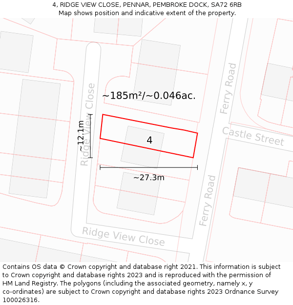 4, RIDGE VIEW CLOSE, PENNAR, PEMBROKE DOCK, SA72 6RB: Plot and title map