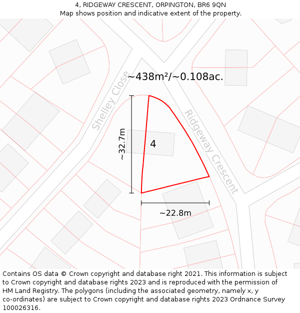 4, RIDGEWAY CRESCENT, ORPINGTON, BR6 9QN: Plot and title map