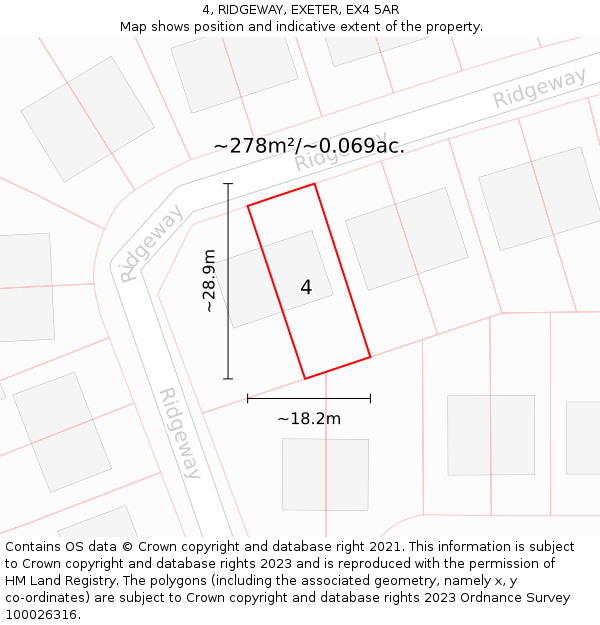 4, RIDGEWAY, EXETER, EX4 5AR: Plot and title map