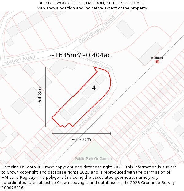 4, RIDGEWOOD CLOSE, BAILDON, SHIPLEY, BD17 6HE: Plot and title map