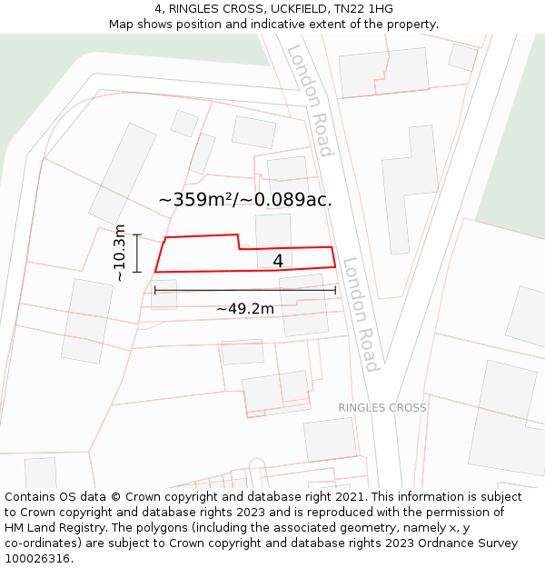 4, RINGLES CROSS, UCKFIELD, TN22 1HG: Plot and title map