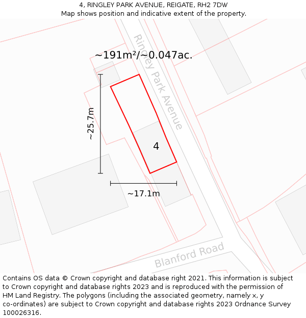 4, RINGLEY PARK AVENUE, REIGATE, RH2 7DW: Plot and title map
