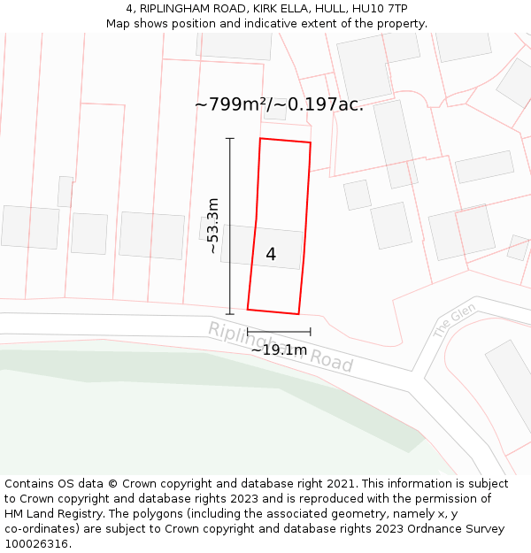 4, RIPLINGHAM ROAD, KIRK ELLA, HULL, HU10 7TP: Plot and title map