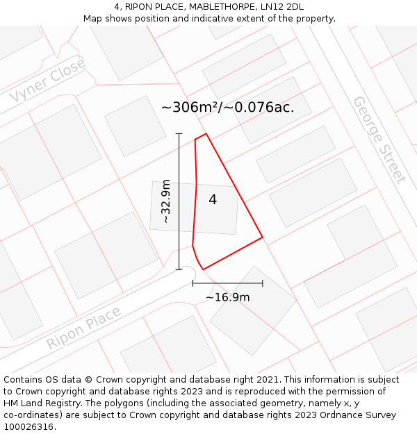 4, RIPON PLACE, MABLETHORPE, LN12 2DL: Plot and title map