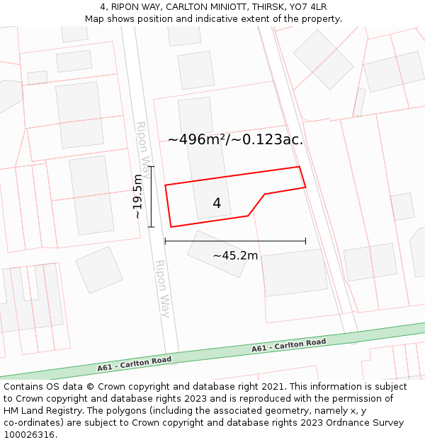 4, RIPON WAY, CARLTON MINIOTT, THIRSK, YO7 4LR: Plot and title map