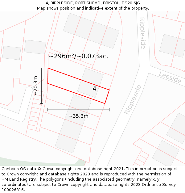 4, RIPPLESIDE, PORTISHEAD, BRISTOL, BS20 6JG: Plot and title map