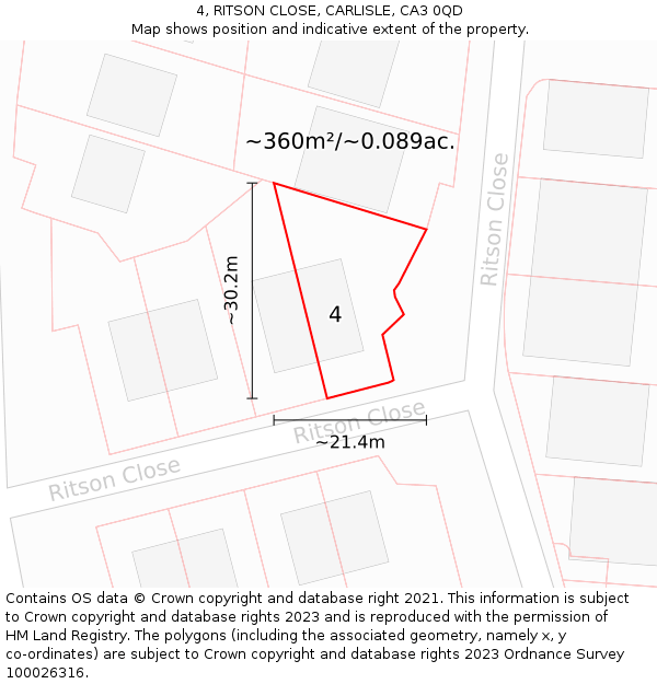 4, RITSON CLOSE, CARLISLE, CA3 0QD: Plot and title map