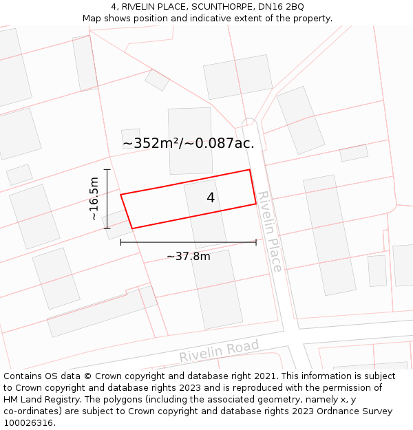 4, RIVELIN PLACE, SCUNTHORPE, DN16 2BQ: Plot and title map