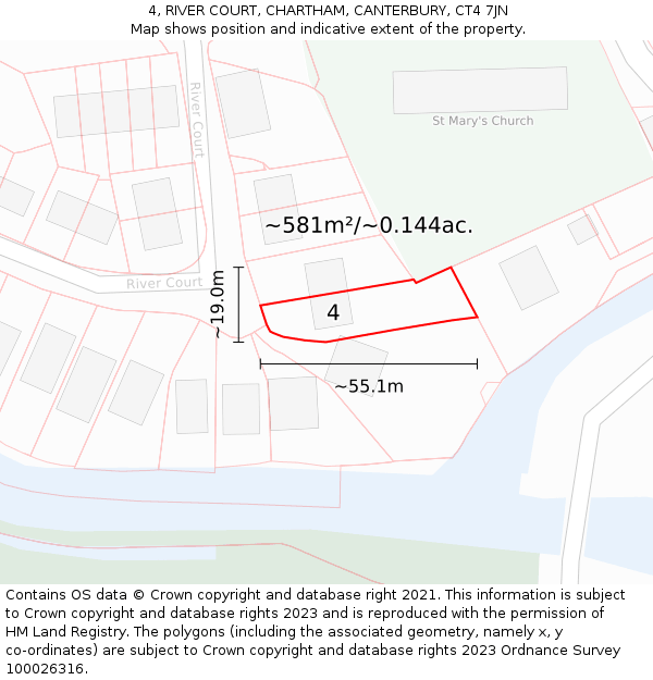 4, RIVER COURT, CHARTHAM, CANTERBURY, CT4 7JN: Plot and title map