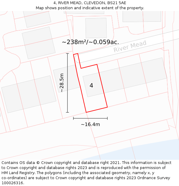 4, RIVER MEAD, CLEVEDON, BS21 5AE: Plot and title map