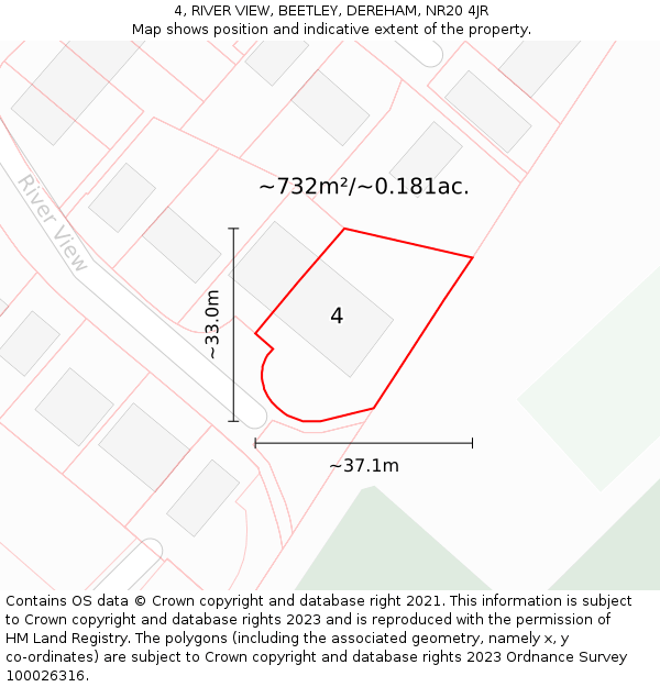 4, RIVER VIEW, BEETLEY, DEREHAM, NR20 4JR: Plot and title map