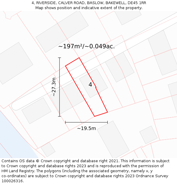 4, RIVERSIDE, CALVER ROAD, BASLOW, BAKEWELL, DE45 1RR: Plot and title map