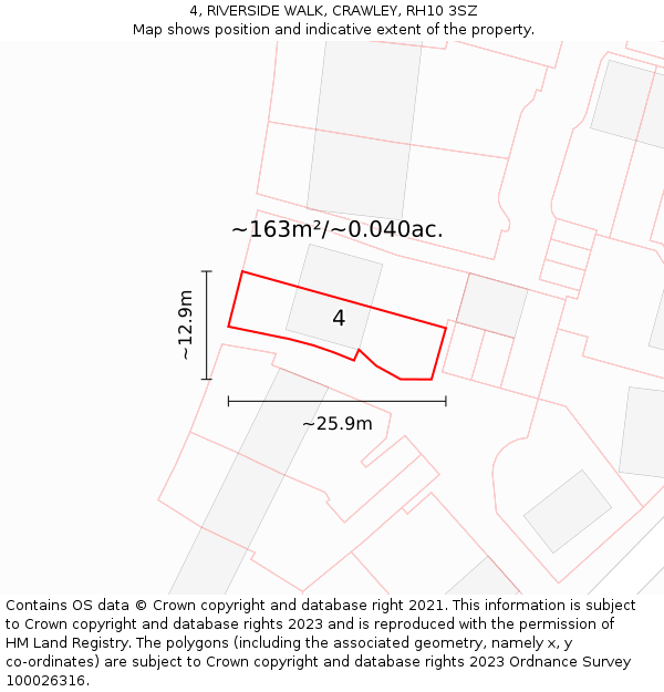 4, RIVERSIDE WALK, CRAWLEY, RH10 3SZ: Plot and title map
