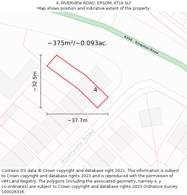 4, RIVERVIEW ROAD, EPSOM, KT19 0LF: Plot and title map