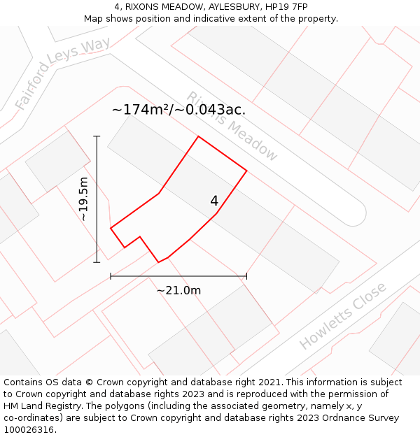 4, RIXONS MEADOW, AYLESBURY, HP19 7FP: Plot and title map