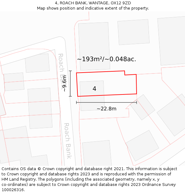 4, ROACH BANK, WANTAGE, OX12 9ZD: Plot and title map