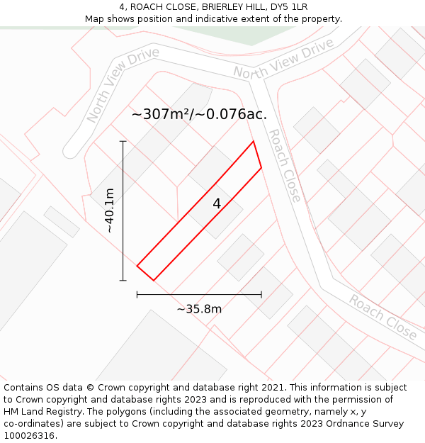 4, ROACH CLOSE, BRIERLEY HILL, DY5 1LR: Plot and title map