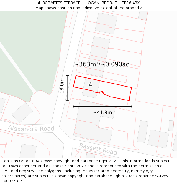 4, ROBARTES TERRACE, ILLOGAN, REDRUTH, TR16 4RX: Plot and title map