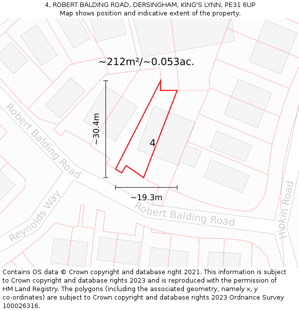 4, ROBERT BALDING ROAD, DERSINGHAM, KING'S LYNN, PE31 6UP: Plot and title map