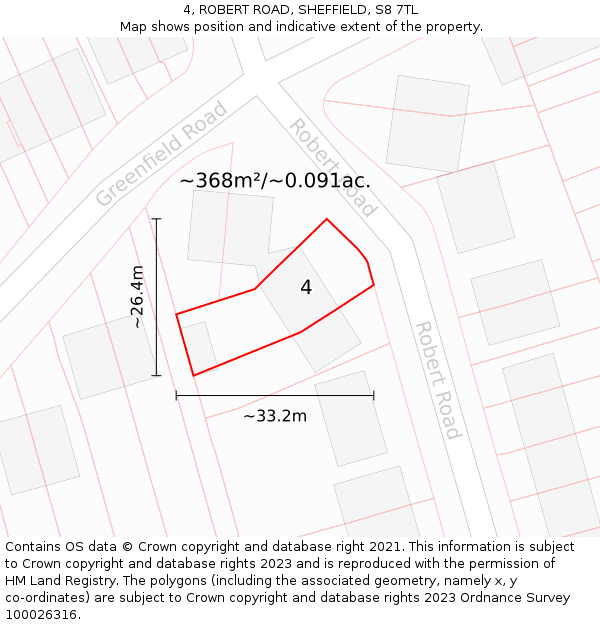 4, ROBERT ROAD, SHEFFIELD, S8 7TL: Plot and title map