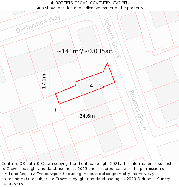 4, ROBERTS GROVE, COVENTRY, CV2 3FU: Plot and title map