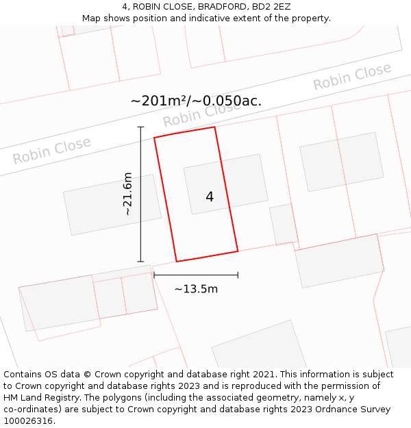 4, ROBIN CLOSE, BRADFORD, BD2 2EZ: Plot and title map