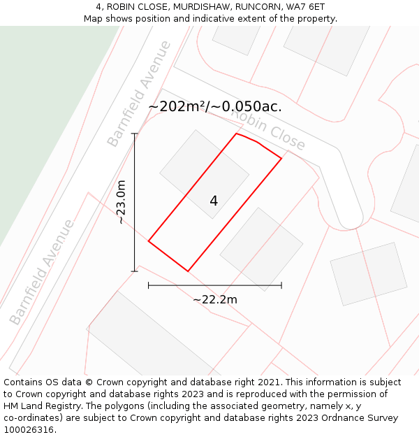 4, ROBIN CLOSE, MURDISHAW, RUNCORN, WA7 6ET: Plot and title map
