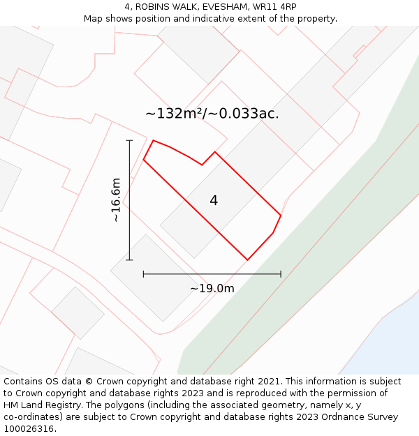 4, ROBINS WALK, EVESHAM, WR11 4RP: Plot and title map