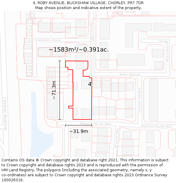 4, ROBY AVENUE, BUCKSHAW VILLAGE, CHORLEY, PR7 7DR: Plot and title map