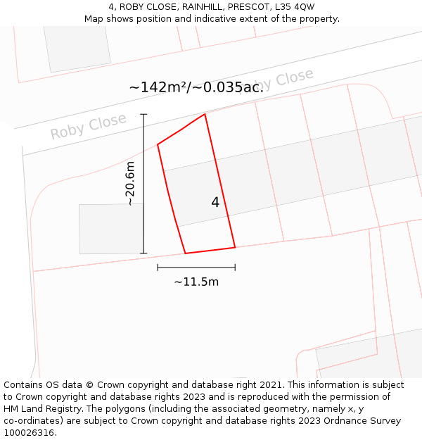4, ROBY CLOSE, RAINHILL, PRESCOT, L35 4QW: Plot and title map