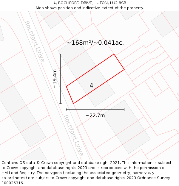 4, ROCHFORD DRIVE, LUTON, LU2 8SR: Plot and title map