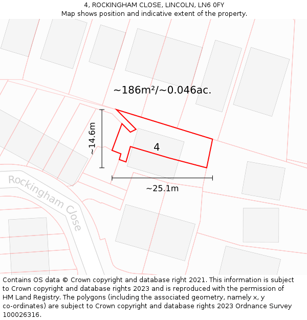 4, ROCKINGHAM CLOSE, LINCOLN, LN6 0FY: Plot and title map