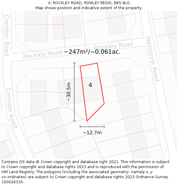 4, ROCKLEY ROAD, ROWLEY REGIS, B65 8LG: Plot and title map