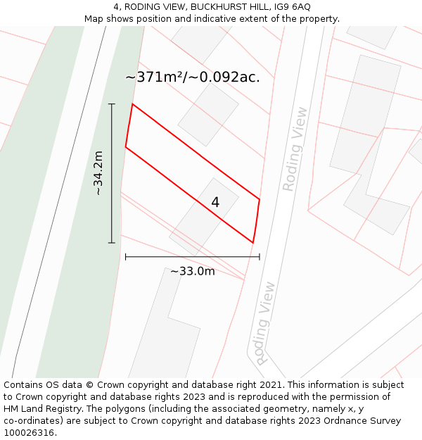 4, RODING VIEW, BUCKHURST HILL, IG9 6AQ: Plot and title map