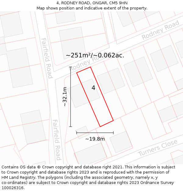 4, RODNEY ROAD, ONGAR, CM5 9HN: Plot and title map