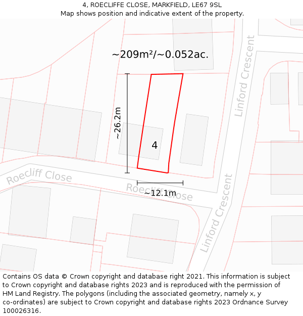 4, ROECLIFFE CLOSE, MARKFIELD, LE67 9SL: Plot and title map