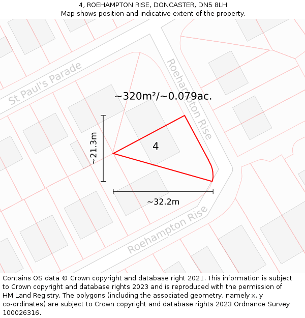 4, ROEHAMPTON RISE, DONCASTER, DN5 8LH: Plot and title map