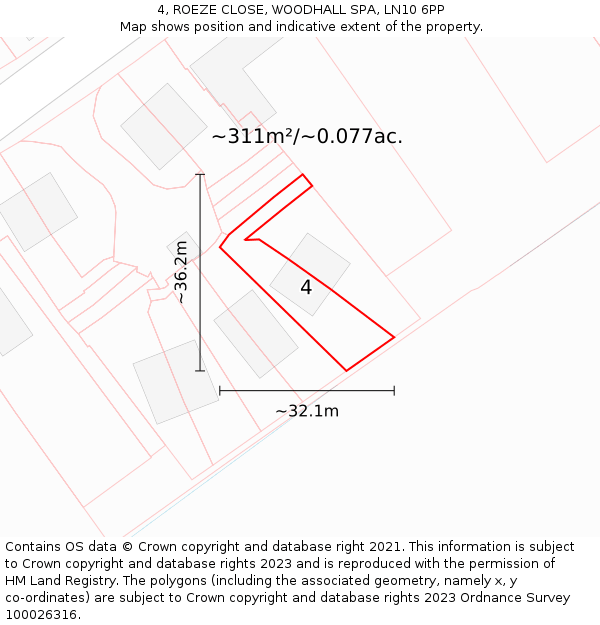 4, ROEZE CLOSE, WOODHALL SPA, LN10 6PP: Plot and title map