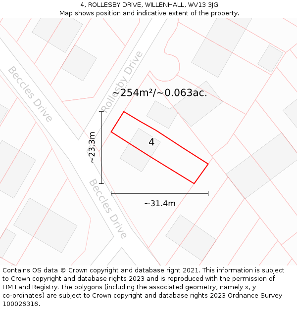 4, ROLLESBY DRIVE, WILLENHALL, WV13 3JG: Plot and title map
