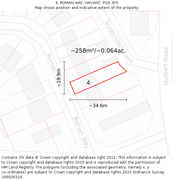 4, ROMAN WAY, HAVANT, PO9 3PS: Plot and title map
