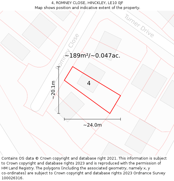 4, ROMNEY CLOSE, HINCKLEY, LE10 0JF: Plot and title map