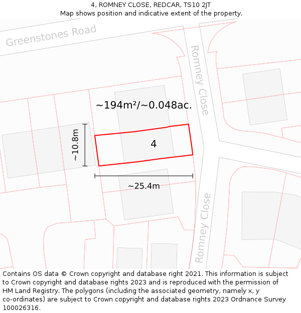 4, ROMNEY CLOSE, REDCAR, TS10 2JT: Plot and title map
