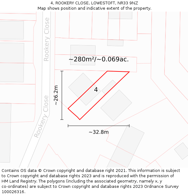 4, ROOKERY CLOSE, LOWESTOFT, NR33 9NZ: Plot and title map