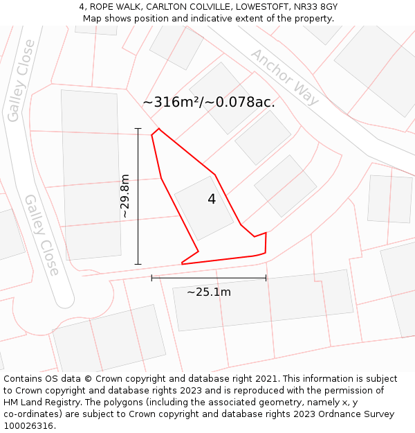 4, ROPE WALK, CARLTON COLVILLE, LOWESTOFT, NR33 8GY: Plot and title map