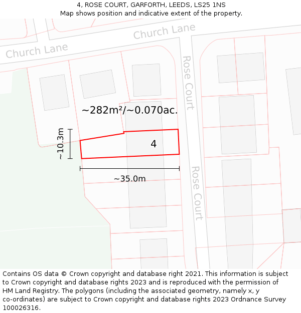 4, ROSE COURT, GARFORTH, LEEDS, LS25 1NS: Plot and title map