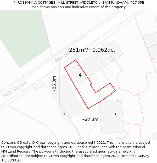 4, ROSEANNA COTTAGES, MILL STREET, MIDDLETON, SAXMUNDHAM, IP17 3PB: Plot and title map