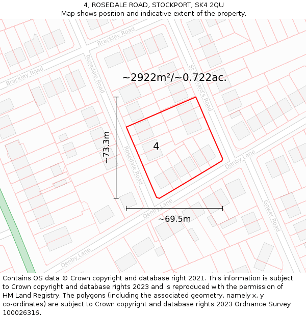 4, ROSEDALE ROAD, STOCKPORT, SK4 2QU: Plot and title map