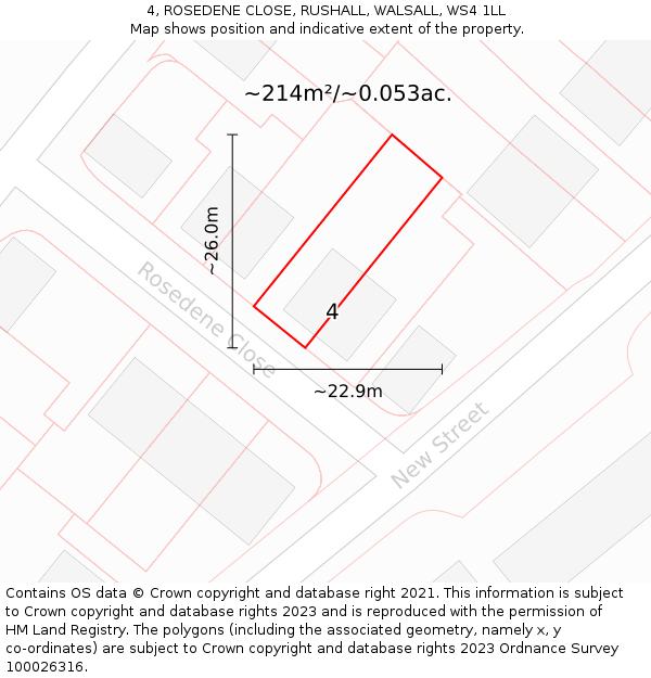 4, ROSEDENE CLOSE, RUSHALL, WALSALL, WS4 1LL: Plot and title map